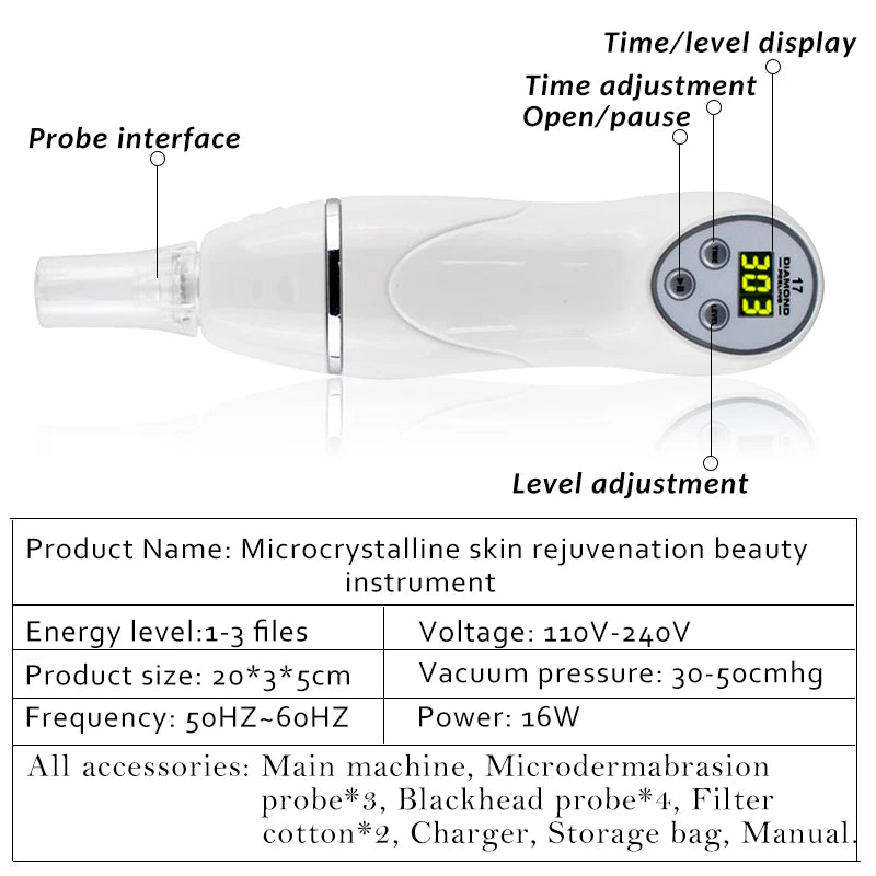 Digital Diamond Blackhead Removal Microdermabrasion Machine Suction Skin Pore Clean Facial Massage Peeling Acne Beauty Device