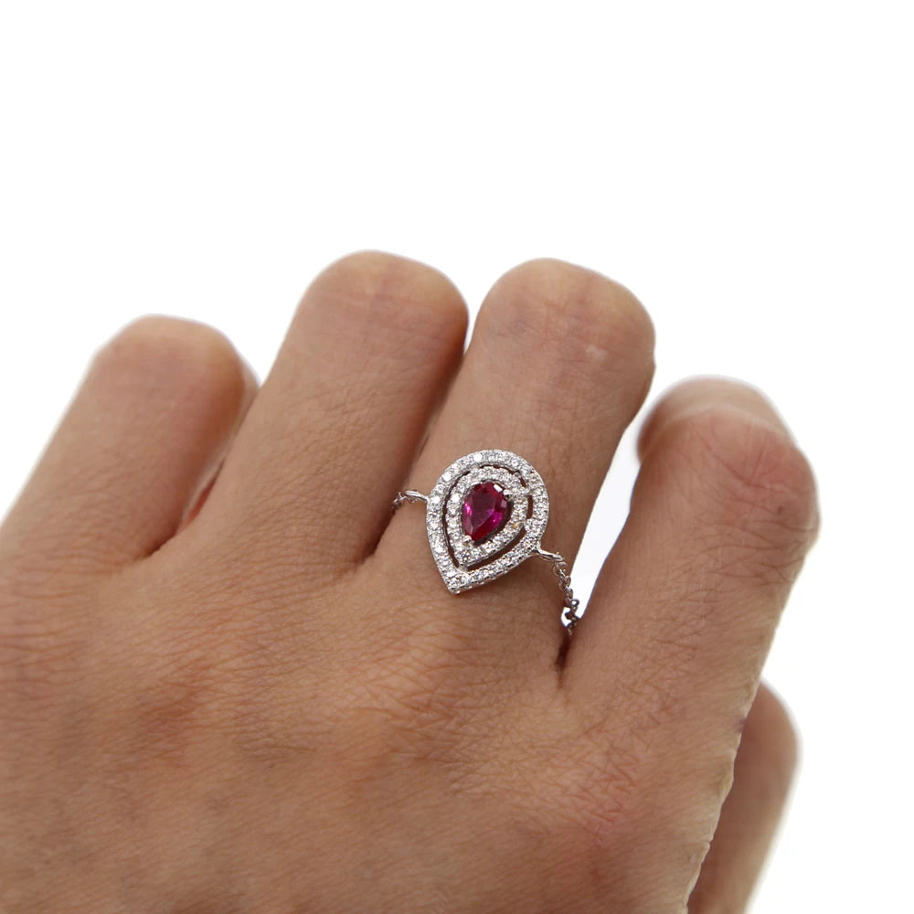 European France Hot Selling Delicate Minimal Micro Pave CZ Diamond Tear Drop Chain Ring