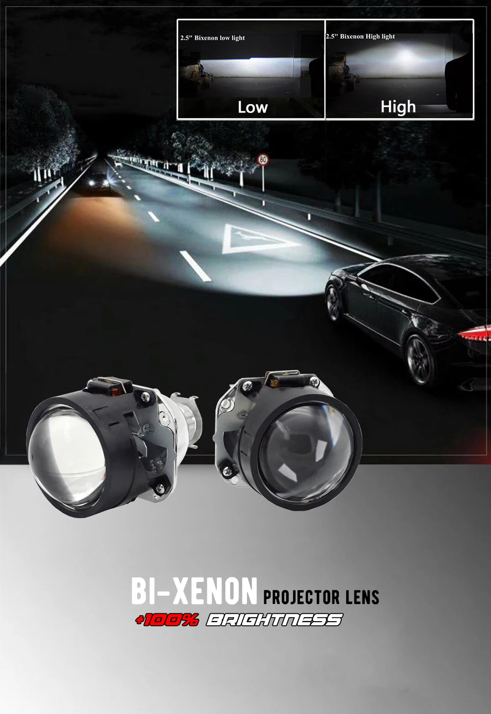 2.5 Inch Mini Bi Xenon Projector Lens RHD LHD Fit H1 H4 H7 Car Motorcycle Headlight Headlamp Car Assembly Kit Retrofit Replace