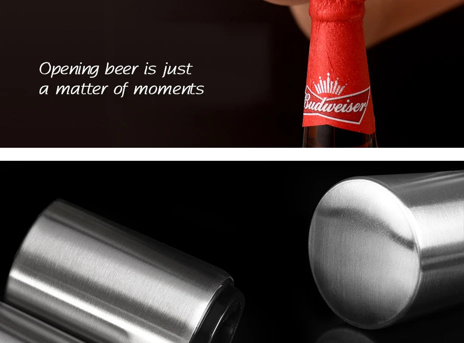 Automatic Beer Bottle Opener,Magnetic Stainless Steel Beverage Bottles Wine Openers Jar Opener Kitchen Gadgets Bar Supplies