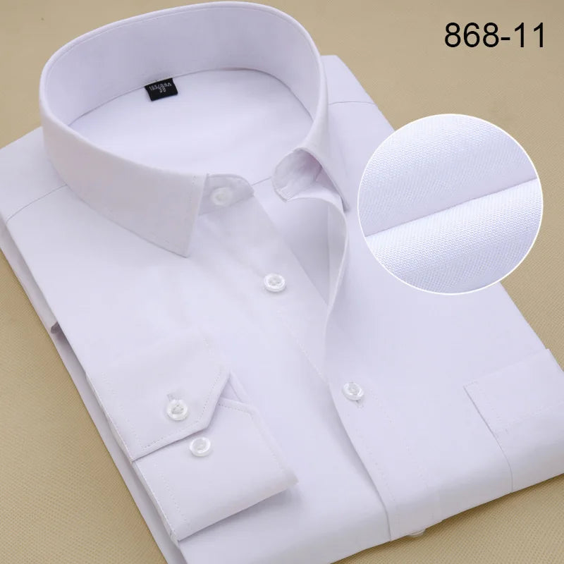 Plus Size Long Sleeve Men Dress Shirt Fashion Male Business Formal Wear Office Working White Shirts 45 46 47 48 Large Clothing