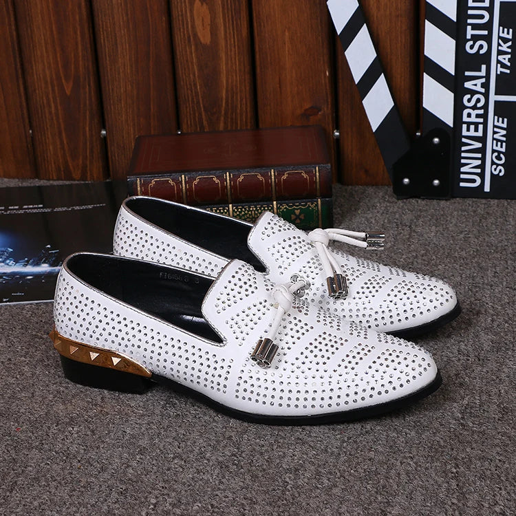 NA033 Big Size 46 Designer Men Suede Dress Shoes White Wedding Shoe Party Crystal Men Loafers Knot Smoking Slipper Male Flats