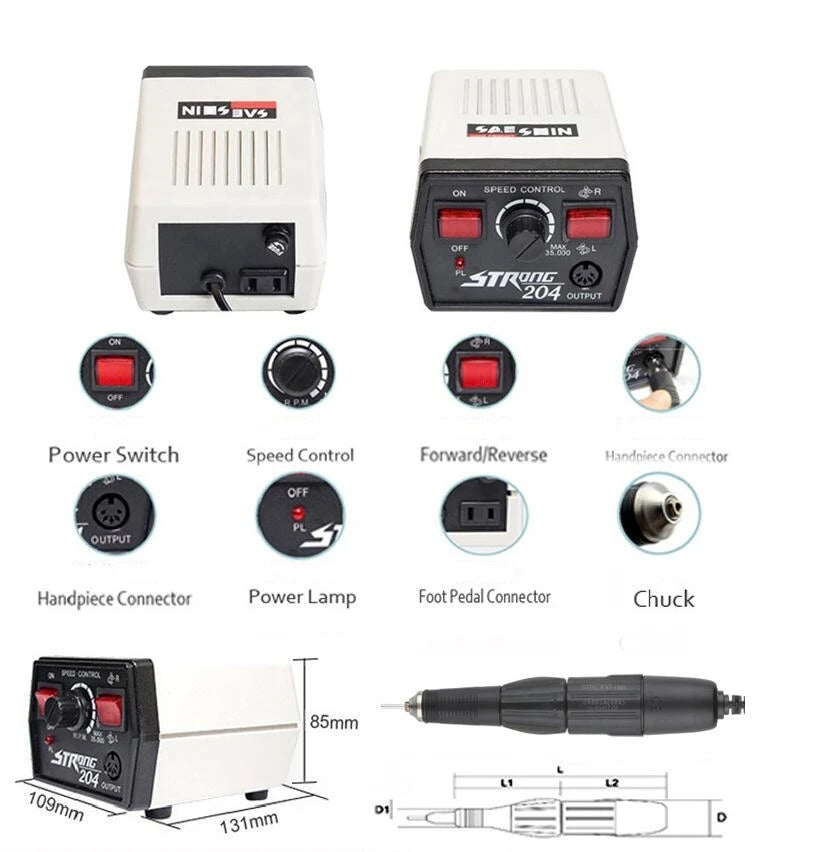 65W Electric Nail Drill Machine 35000rpm Strong 204 Electric Manicure Set Pedicure Machine Professional Nails Cutter Equipment