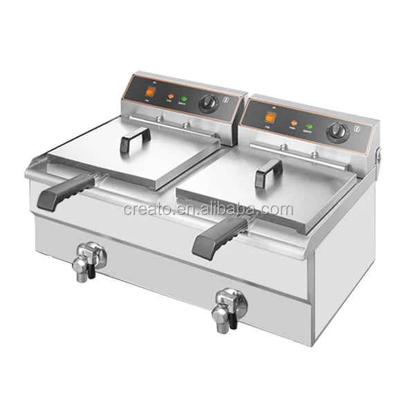Double Basket Electric 220V Stainless Steel Deep Fat Fryer 6L-20L Capacity for Fast Food Restaurants Food Shops and Hotels
