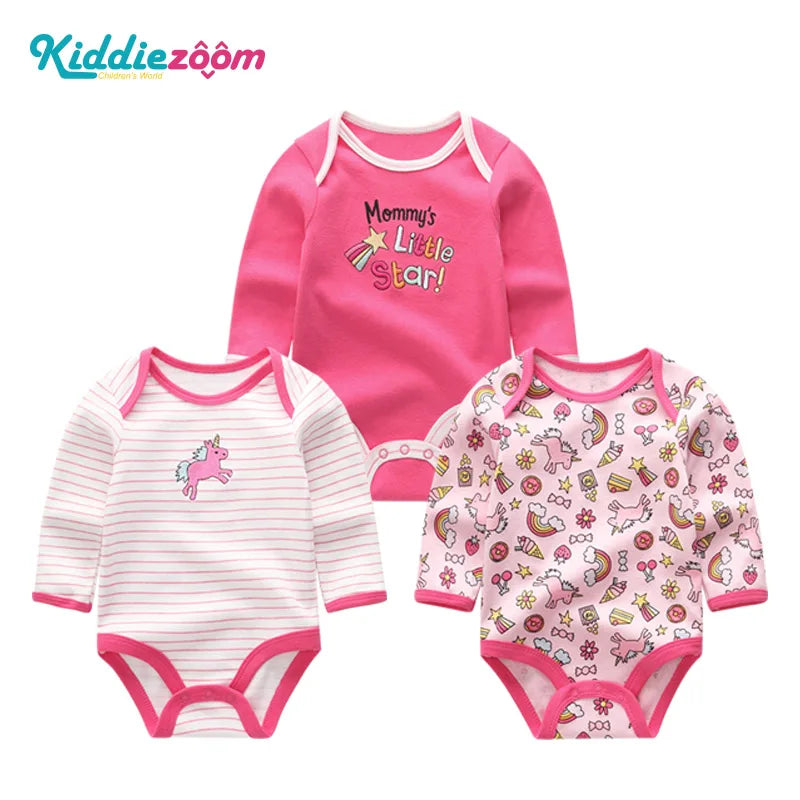 100% Cotton Jumpsuits 3Pieces Newborn Baby Boy Clothes Cartoon Bodysuit Print Long Sleeve Baby Girls Clothes 0-12M Spring Autumn