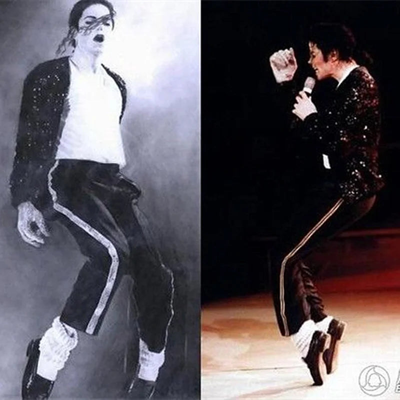 Rare Cotton 100% Casual Full Length Black Straight MJ Michael Jackson Party Show Trousers Pants