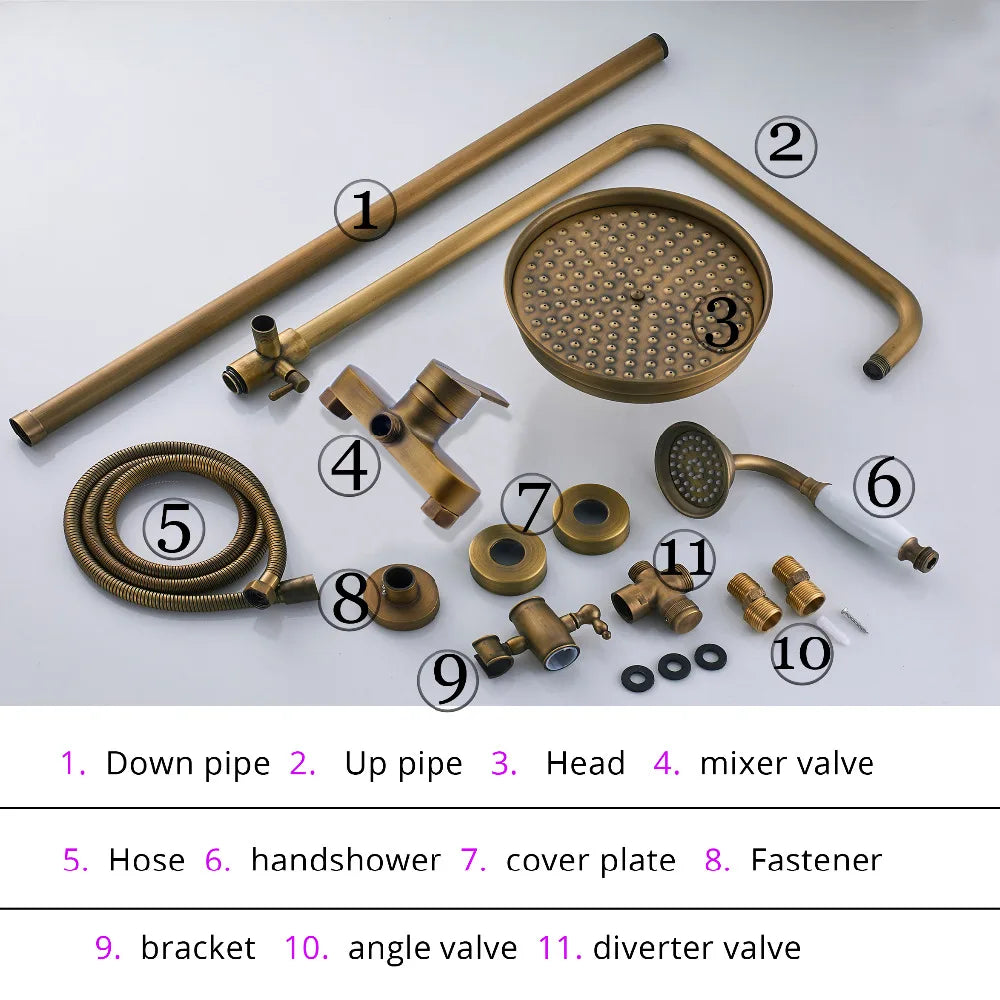 Rainfall Bathroom Shower Set Brass Antique Shower Mixers with Handshower Single Handle Wall Mounted Shower Faucet Tap