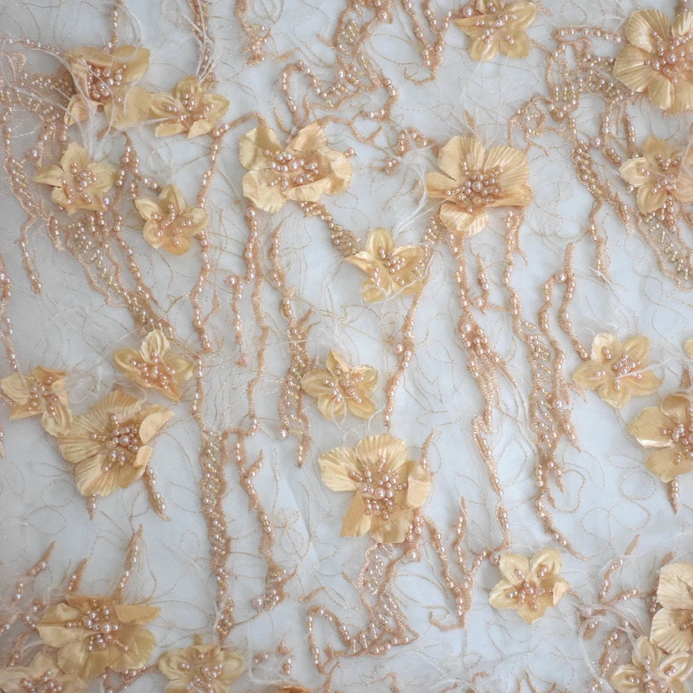 Top Bridal Lace 3d Flower Full of Beads and Pearls With Feather for Wedding Dress HY0735-2