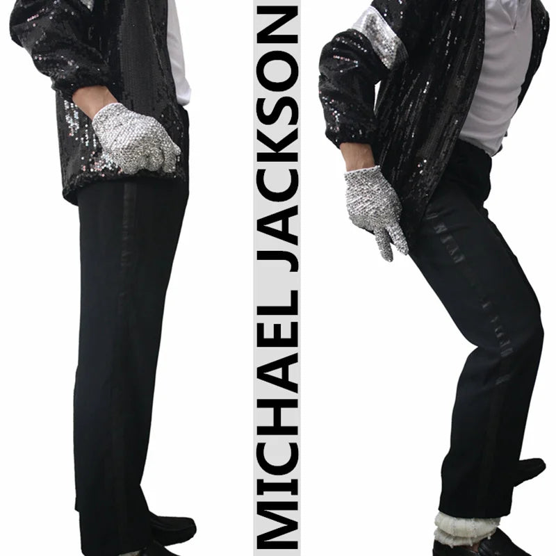 Rare Cotton 100% Casual Full Length Black Straight MJ Michael Jackson Party Show Trousers Pants