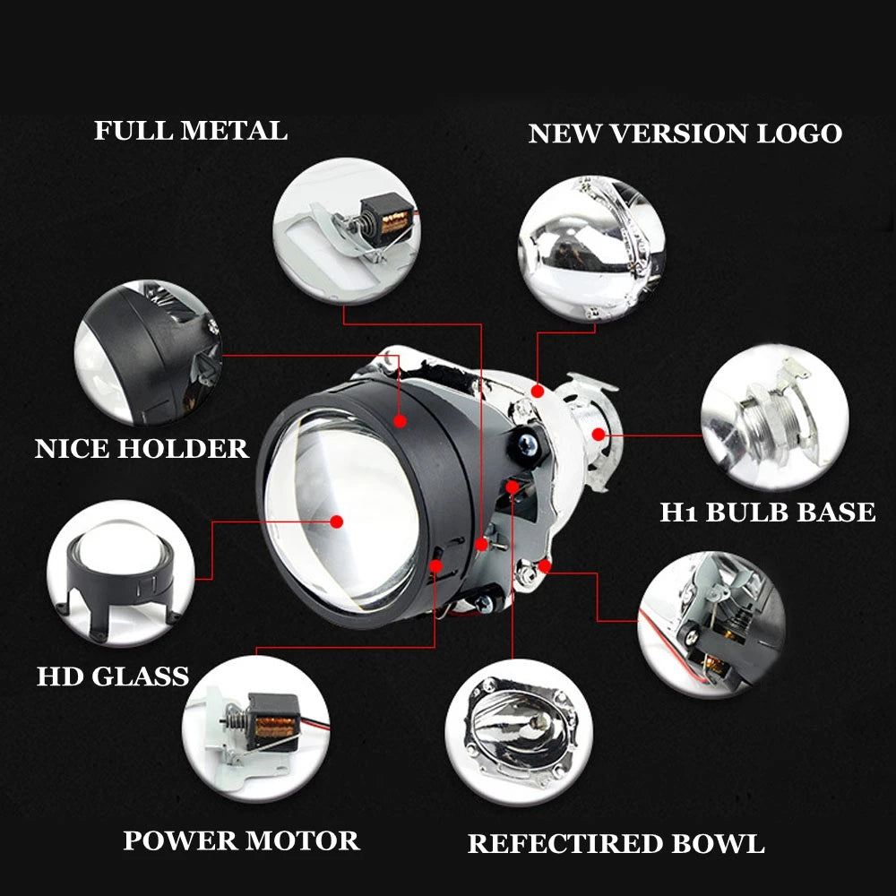 2.5 Inch Mini Bi Xenon Projector Lens RHD LHD Fit H1 H4 H7 Car Motorcycle Headlight Headlamp Car Assembly Kit Retrofit Replace