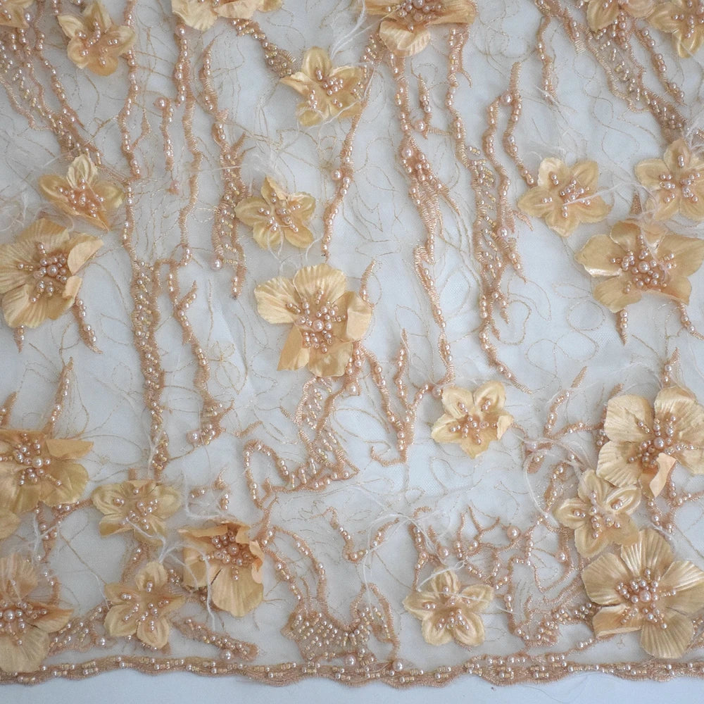 Top Bridal Lace 3d Flower Full of Beads and Pearls With Feather for Wedding Dress HY0735-2