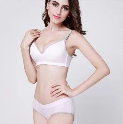 Women's Seamless Cotton Nursing Bra Set Front Button Sexy Pumping Bra with Logo on Waist Wirefree US EU Sizing