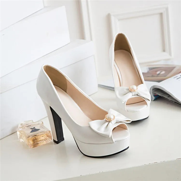 Oversize Large size Big size sandals for women and ladies  Open Toe platform shoes Thick Heel Bowknot The Lolita style