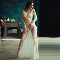 Sexy Women See-through V-Neck White Lace Floral Long Sleeve Hemline Slip Sun Dress Female Nightclub Party Camisole