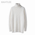 BAHTLEE-Women's Angora Jumper, Turtleneck Pullovers, Knitting Sweater, Long Sleeve, Keep Warm, White, Winter