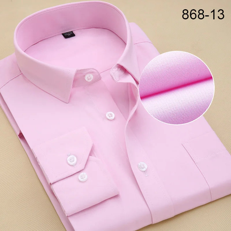 Plus Size Long Sleeve Men Dress Shirt Fashion Male Business Formal Wear Office Working White Shirts 45 46 47 48 Large Clothing
