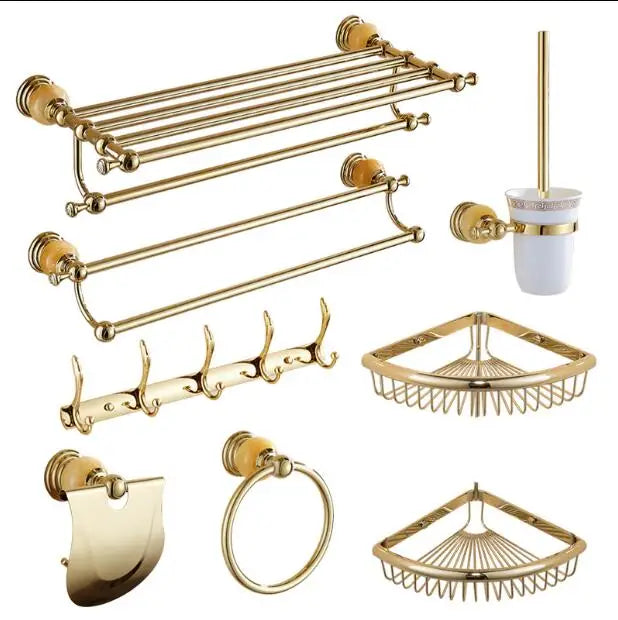 New brass and Jade Gold Bathroom Accessories Set,Paper Holder,Towel Bar,Soap basket,towel rack,towel ring, bathroom Hardware set