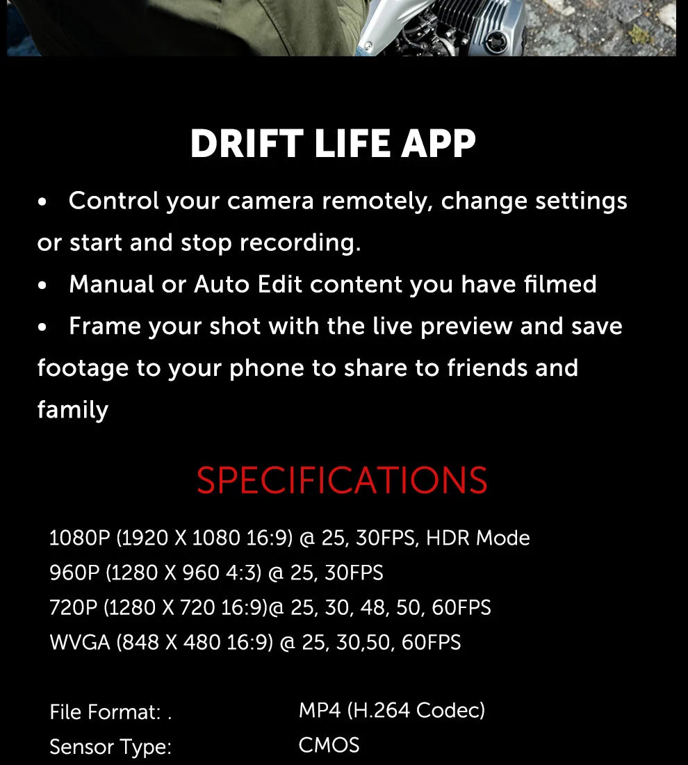 Drift Ghost XL Action Camera 1080P Sport Camera WiFi with Rotating Lens and Dash Cam Mode IPX7 Waterproof Motorcycle Helmet Cam