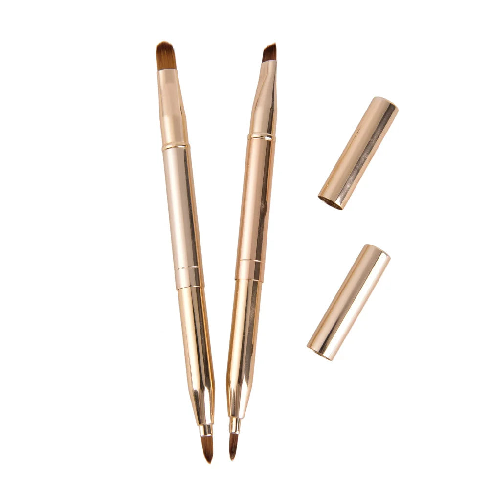 Retractable Double-Ended Makeup Brush Lip Brush Eye Liner Eyeshadow Foundation Brush Gold Make Up Cosmetics Tool