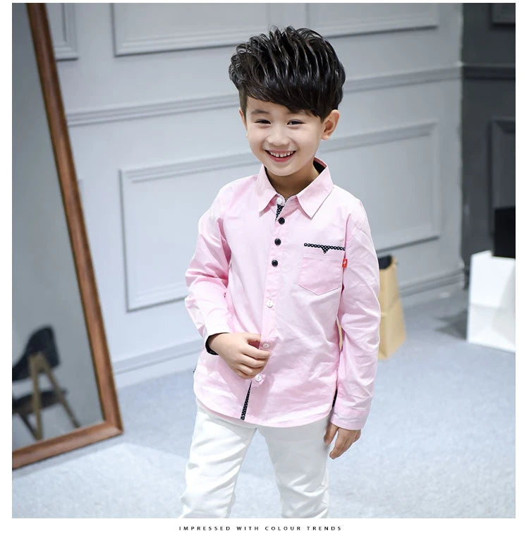 Hot Sale Children Boys Shirts Spring 2023 Fashion Solid color Kids baby Shirts children Clothing Shirt white Long sleeve 3-12Yrs