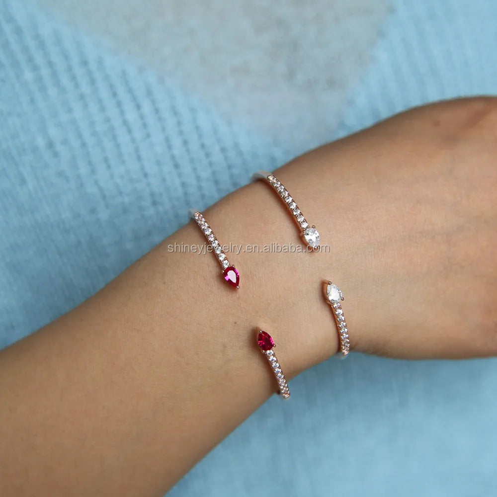 2023 Latest Design White Red Cz Rose Gold Open Cuff Bangles Fashion Cubic Zirconia Bangle for Women Jewelry