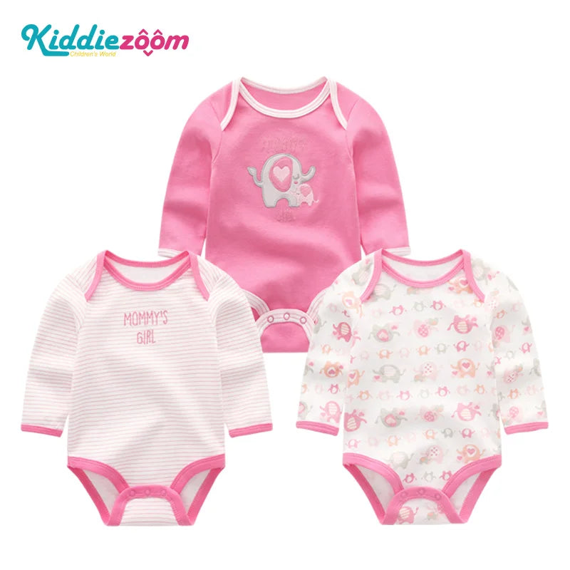100% Cotton Jumpsuits 3Pieces Newborn Baby Boy Clothes Cartoon Bodysuit Print Long Sleeve Baby Girls Clothes 0-12M Spring Autumn