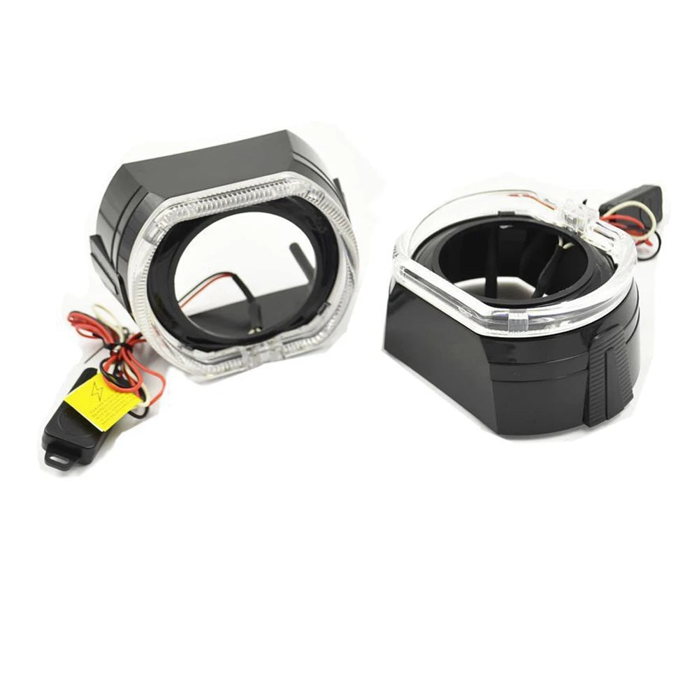 2.5 Inch Mini Bi Xenon Hid Projector Lens DRL LED White Angel Eyes Silver Shrouds Fit H4 H7 Retrofit Car Assembly Kit Demon Eyes