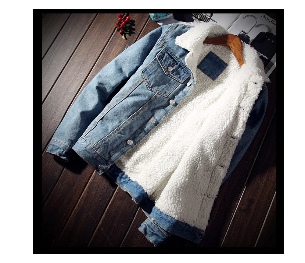 Winter Men's Denim Jackets Fashion Men Retro Fleece Thick Warm Jean Jacket Outdoor Men Thermal Cowboy Windbreaker Jeans Coats