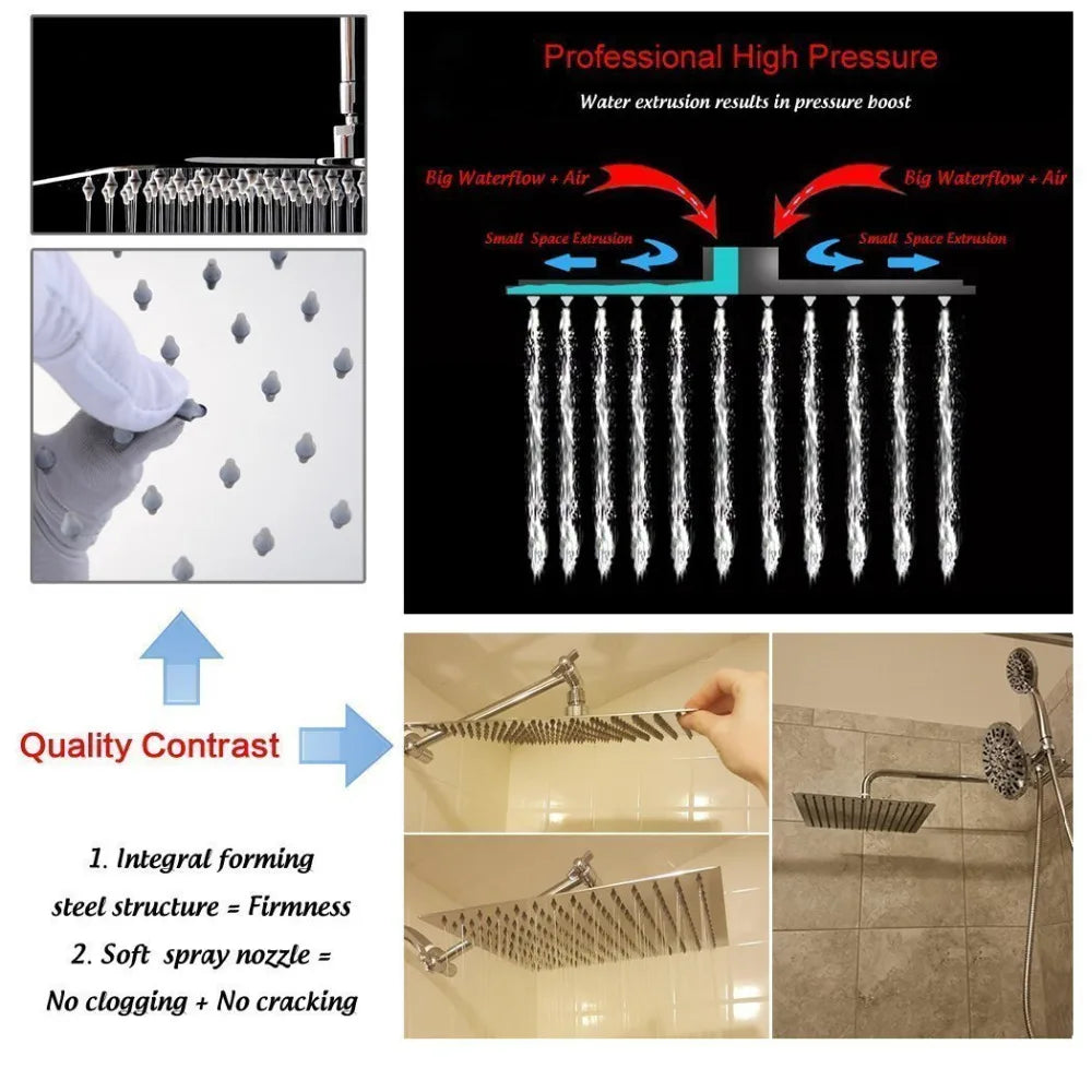 16 Inch Large Square Rain Shower Head Stainless Steel High Pressure Shower Head Polished Finish Ultrathin Bathroom Accessories