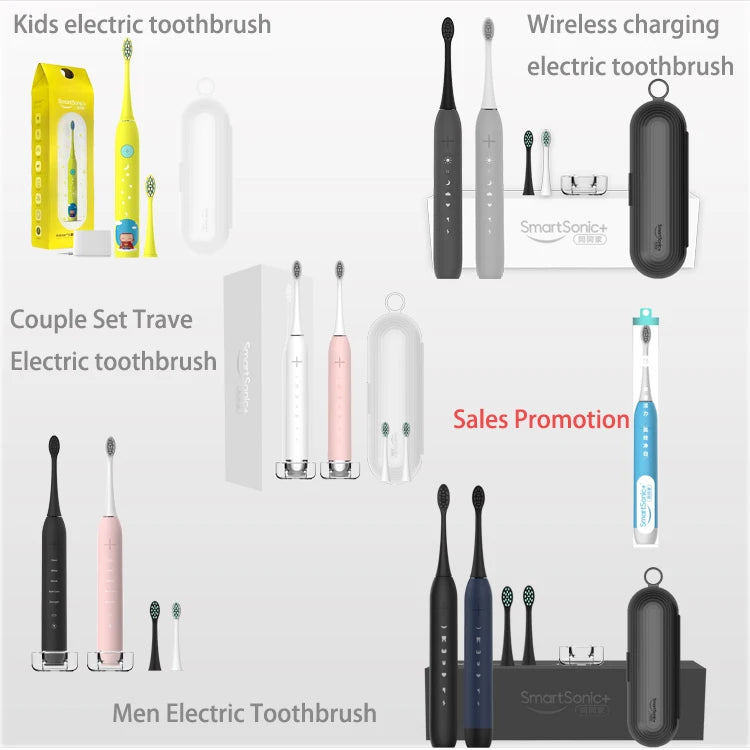 Rechargeable IPX8 OEM Custom Black Wireless Automatic Whitening Sonic Electric Toothbrush 4 Modes