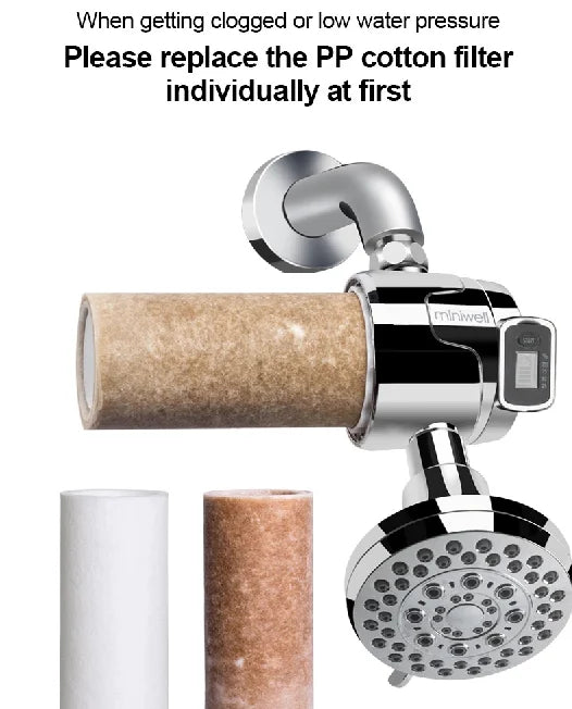 Electric Double Filter Shower Head Activated Carbon Water Filter with Replaceable Chlorine Filter for All Shower Heads