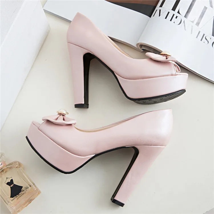 Oversize Large size Big size sandals for women and ladies  Open Toe platform shoes Thick Heel Bowknot The Lolita style