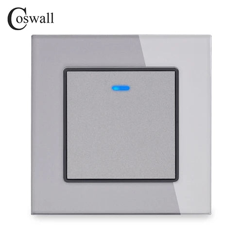 Coswall Luxury Crystal Tempered Glass Panel 1 Gang 1 Way Light Switch On / Off Wall Switch With LED Indicator 16A AC 250V