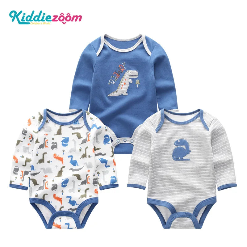 100% Cotton Jumpsuits 3Pieces Newborn Baby Boy Clothes Cartoon Bodysuit Print Long Sleeve Baby Girls Clothes 0-12M Spring Autumn