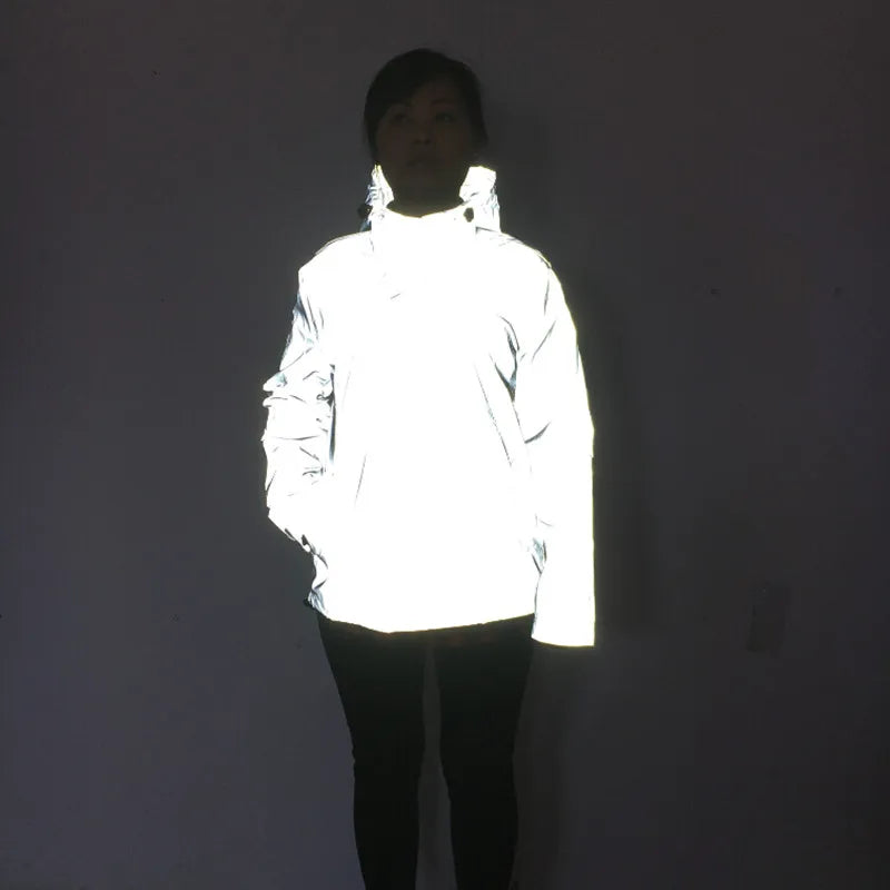 Reflective Jackets Men Autumn 2025 Hip Hop Hooded Coat Windbreaker Waterproof Casual sportswear Night Road Safety Jacket