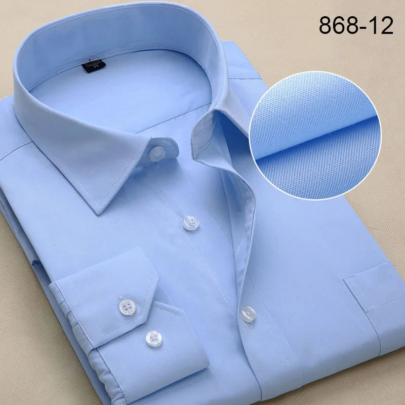 Plus Size Long Sleeve Men Dress Shirt Fashion Male Business Formal Wear Office Working White Shirts 45 46 47 48 Large Clothing