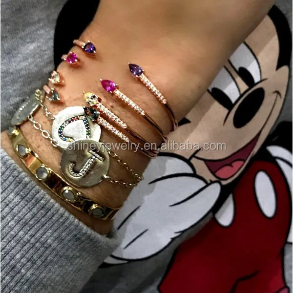 2023 Latest Design White Red Cz Rose Gold Open Cuff Bangles Fashion Cubic Zirconia Bangle for Women Jewelry