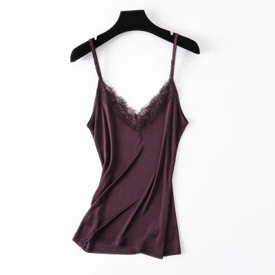 SuyaDream Women Silk Camis 30% Natural silk and lace Camisoles V neck Bottoming Shirt Black Purple White 2026 New Summer TOP
