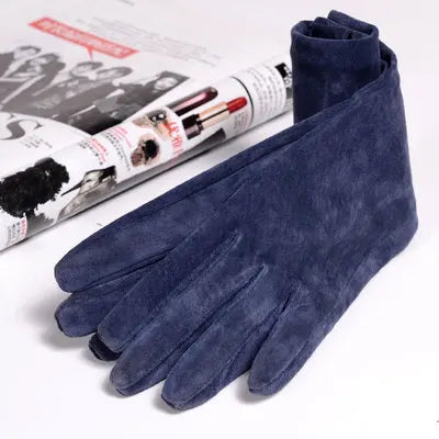 2025 Fall/Winter Fashion Women Pigskin Suede Genuine Leather Fold Long Glove Lady 30/40/50cm Black/Pink/Red Classic Luvas Mujer