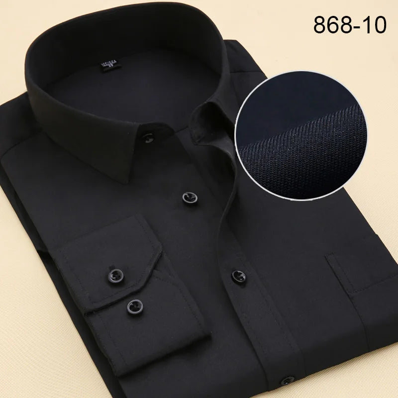 Plus Size Long Sleeve Men Dress Shirt Fashion Male Business Formal Wear Office Working White Shirts 45 46 47 48 Large Clothing