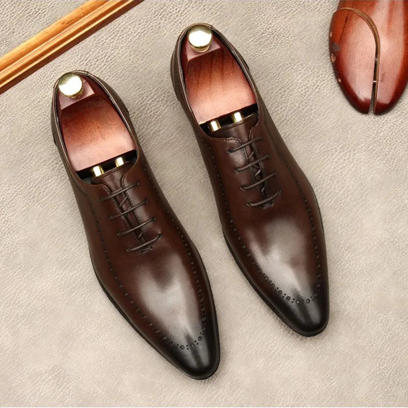 S8659F  2026 Men's Business Carved Cowhide  High Quality Lightweight Flat Waterproof Anti-Slippery Header Leather Shoes
