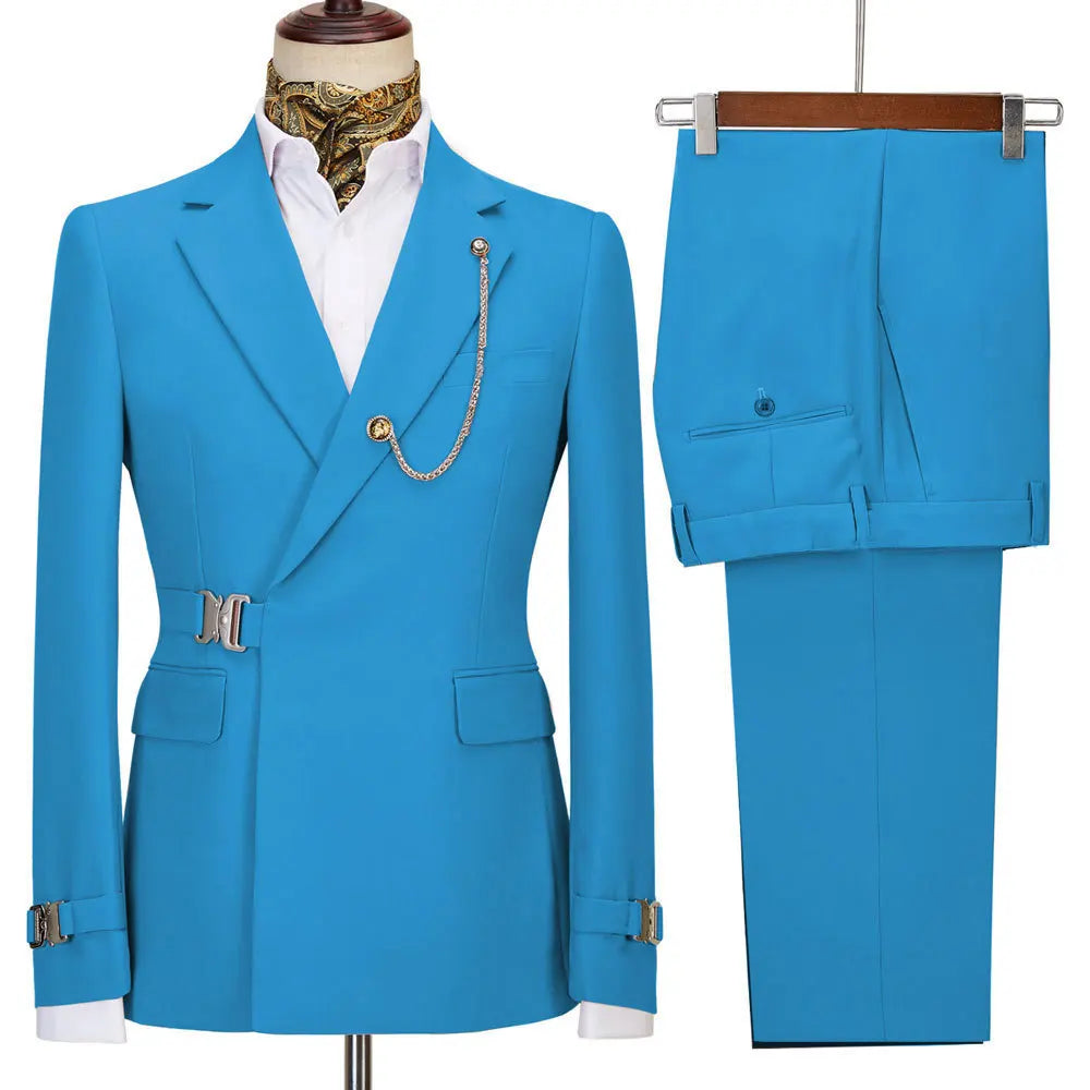 XS-5XL Men's Autumn and Winter Personalized Buckle Design Suit Fashion Business Casual Suit Set Two Piece