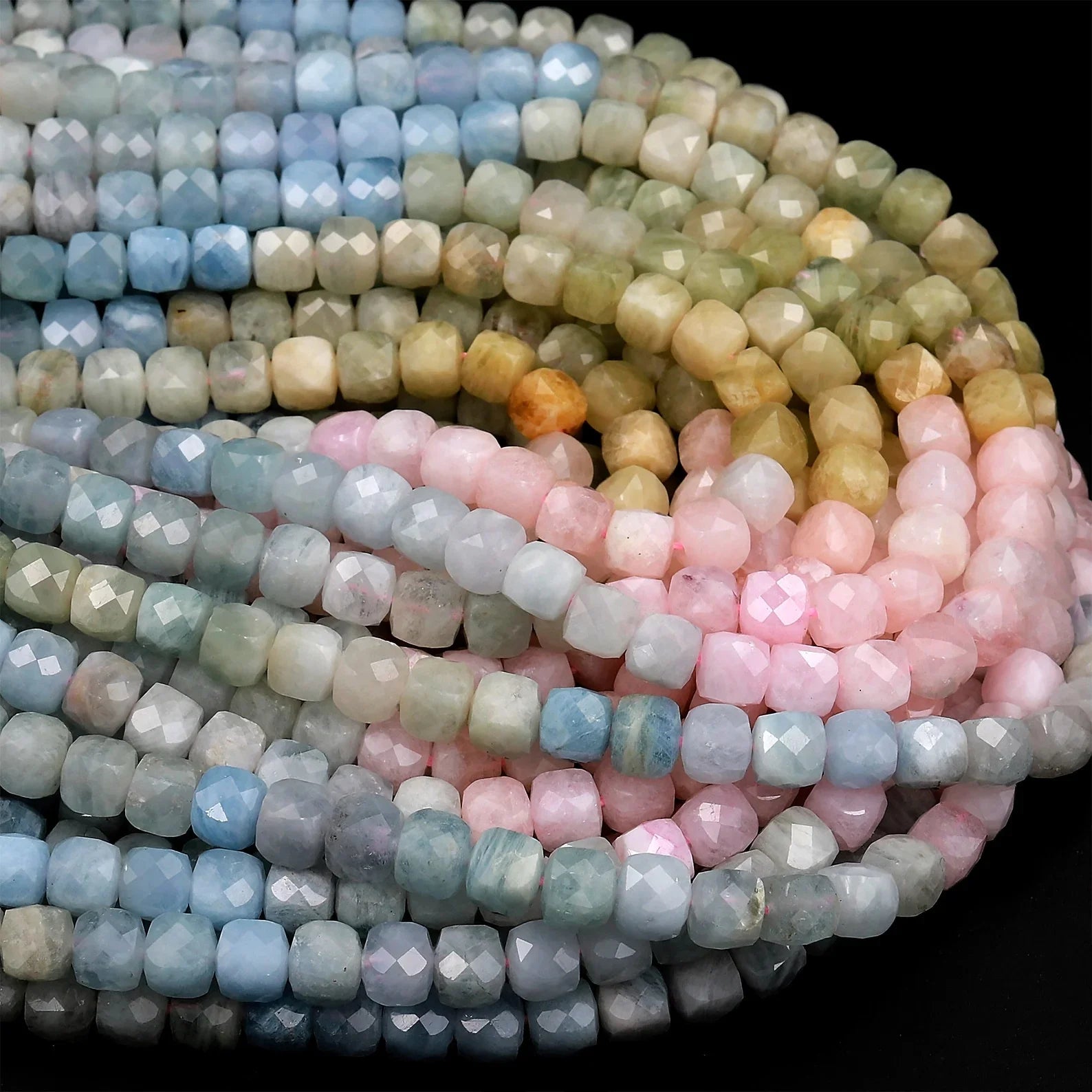 Great Gems Natural Multicolor Blue Aquamarine Pink Morganite Faceted 4mm 6mm Brilliant Cut Ball Beads Casual Unisex Necklace