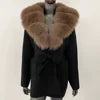 Women's New Spring Fashion Soft Midi Fox Fur Collar Knitted Cardigan Sweater Coat Casual Outerwear for Winter