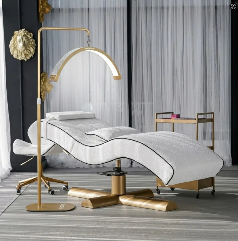 FOSOTO Golden Half Moon Eyelash Extension Light Floor Lamps for Lash Bed Ring Light With Stand Magnifying Lamp for Beauty