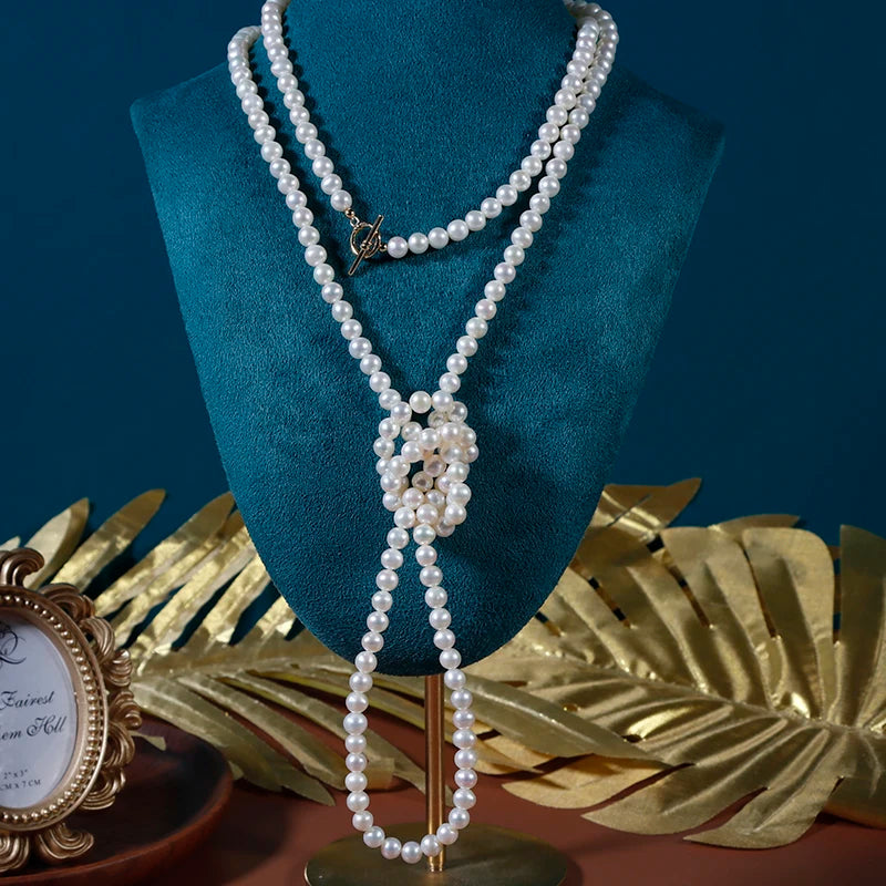 Wholesale Classic Jewelry Design 120cm Natural Freshwater Pearl Sweater Chain Long Wear 6mm Round Pearls