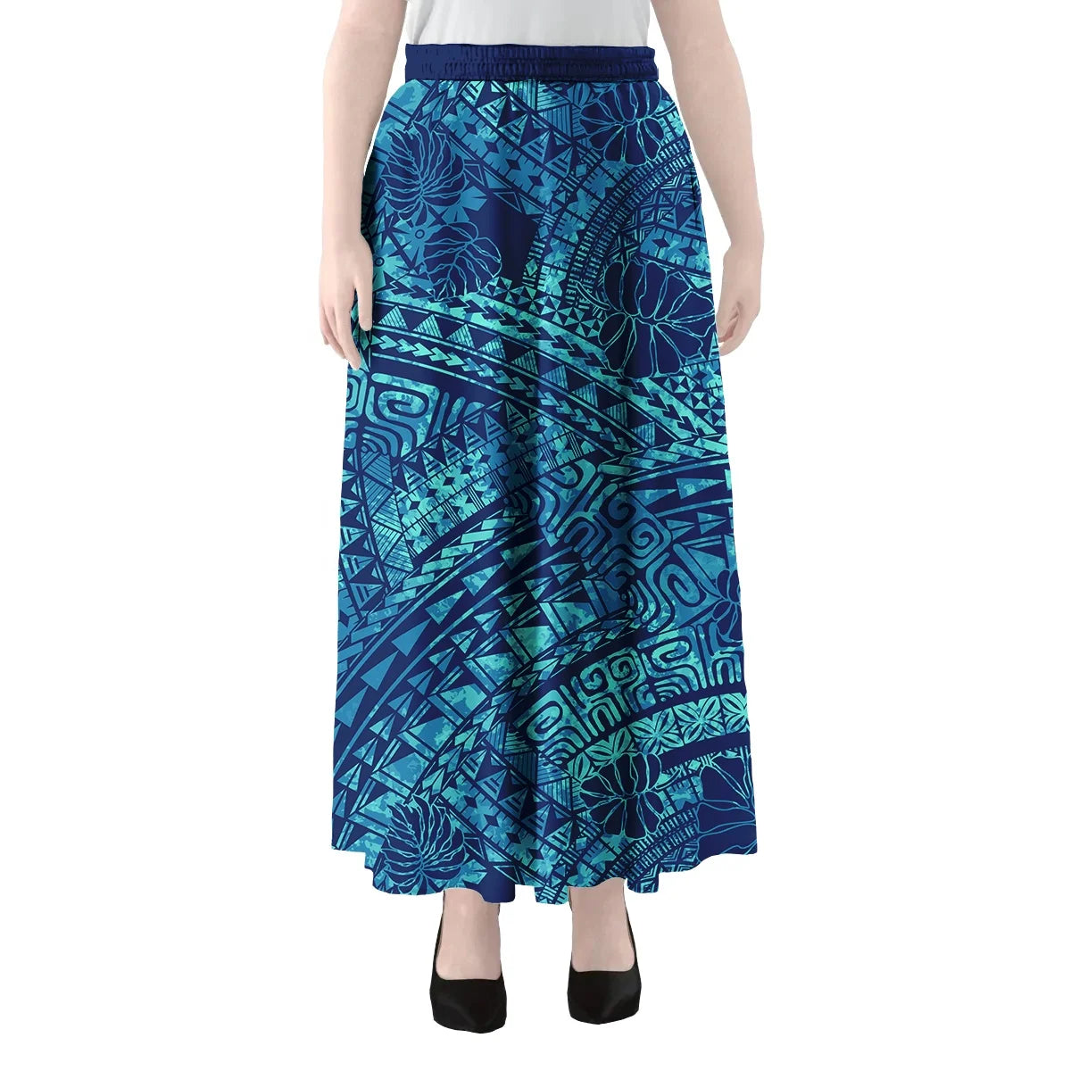 Polynesian Hawaii Tribal Printed Women Skirts Vintage High Waisted Elegant A-Link Long Maxi Skirt Casual Holiday Beach Skirt