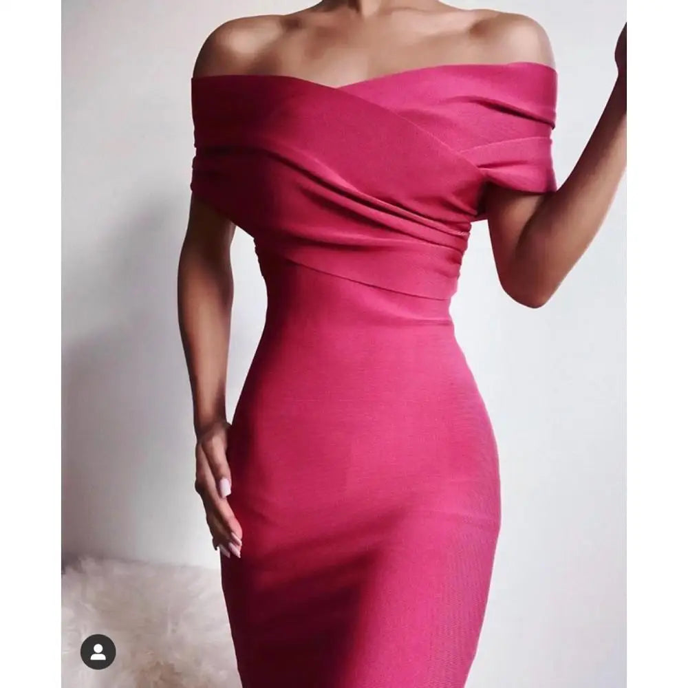 Moonccloset New Summer 5 Colors Sexy Fashion Women's Off Shoulder Bandage Dress Green Night Club Party Dress