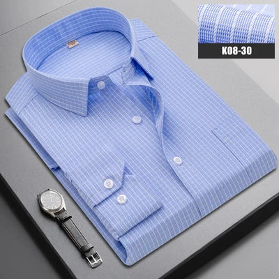 Brand New Men Shirt Male Dress Shirts Striped Men's Casual Long Sleeve Business Formal Plaid Shirt camisa social