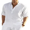 New Men's Casual Blouse Shirt Loose Tops Long Sleeve Tee Shirt Handsome Men's Cotton Slim Fit Linen Shirts